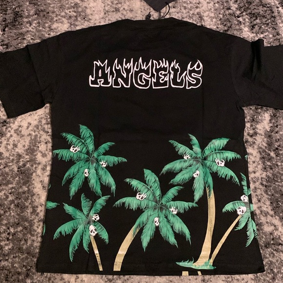 Palm Angels Flames Logo Skull Palm Trees Black Tee Shirt - Picture 2 of 2